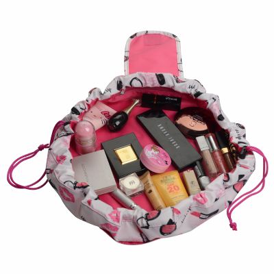 Drawastring Makeup Pouch with Lipstick Pattern